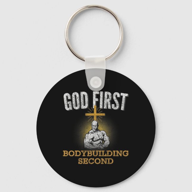God First Bodybuilding Second Christian Gym Workou Key Ring (Front)