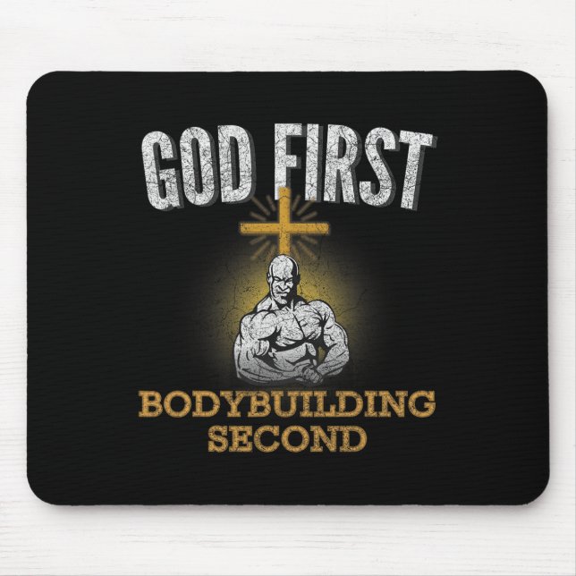 God First Bodybuilding Second Christian Gym Workou Mouse Pad (Front)