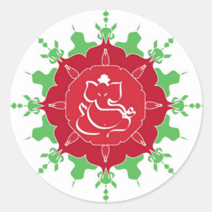 God Ganesha on red flower Classic Round Sticker