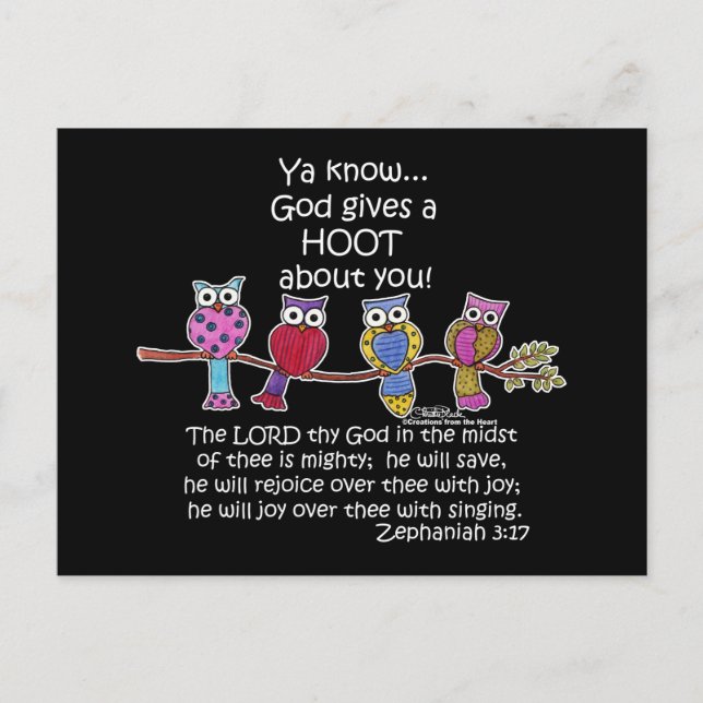 God Gives a Hoot Owls Postcard (Front)