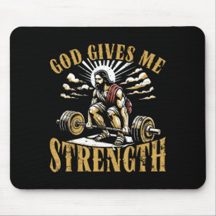 God Gives Me Strength Christian Gym Workout Motiva Mouse Pad