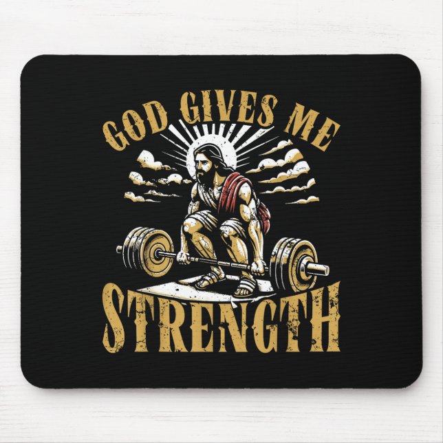 God Gives Me Strength Christian Gym Workout Motiva Mouse Pad (Front)