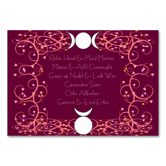 God & Goddess Wiccan Handfasting Names Table Card (Back)
