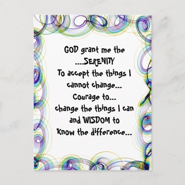 GOD grant me the SERENITY on a colourful postcard (Front)