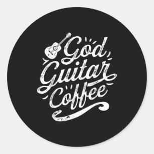 God Guitar Coffee Music Lover Funny Christian Classic Round Sticker