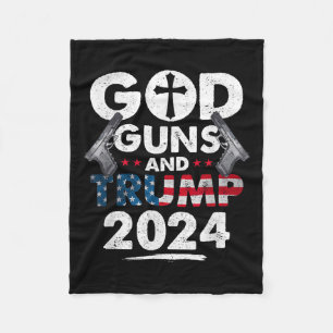 God Guns And Trump 2024 Usa American Flag  Fleece Blanket