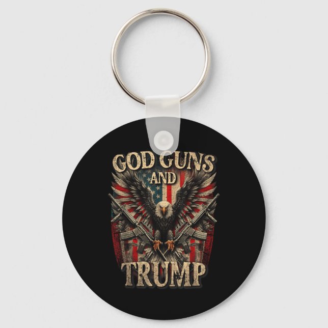 God Guns And Trump 2nd Amendment Flag Eagle Key Ring (Front)
