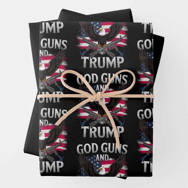 God Guns And Trump Eagle American Flag Vintage Wrapping Paper Sheet (In situ)