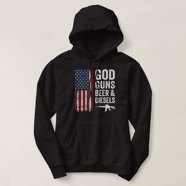 God Guns Beer And Diesels - Mens USA Truck Mechani Hoodie (Design Front)