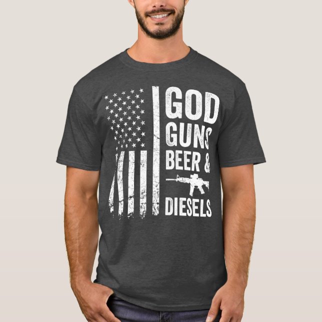 GOD GUNS BEER  DIESELS  Diesel Truck Mechanic T-Shirt (Front)