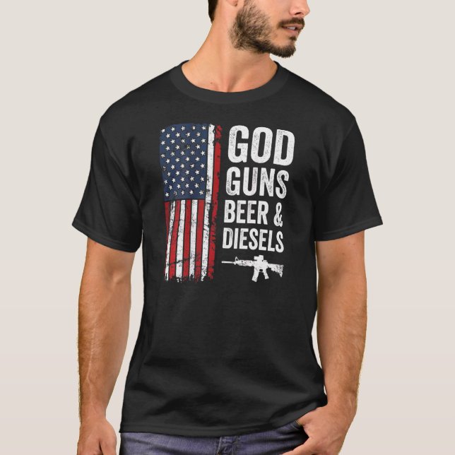 God Guns Beer & Diesels  Mens Usa Truck Mechanic   T-Shirt (Front)