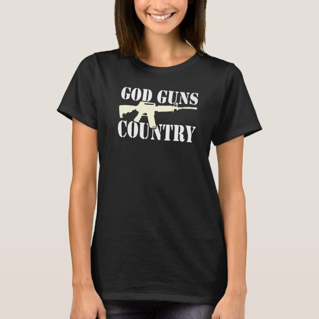 God Guns Country With Gun American Flag Patriotic  T-Shirt (Front)