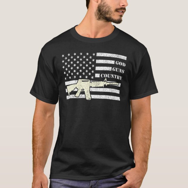 God Guns Country With Gun American Flag Patriotic_ T-Shirt (Front)