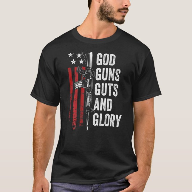 God Guns Guts Glory   Patriotic Usa Flag Pro Gun   T-Shirt (Front)