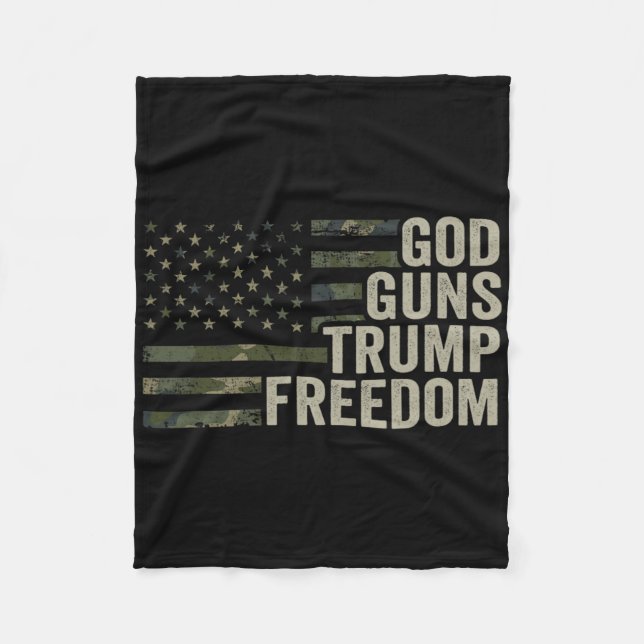 God Guns Trump Freedom - Funny Camouflage Pro Gun  Fleece Blanket (Front)