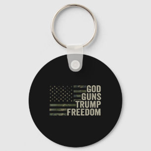 God Guns Trump Freedom - Funny Camouflage Pro Gun Key Ring