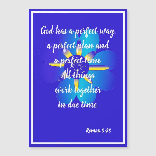 God has a perfect way Roman 8:28 Blue Magnet Card (Front)