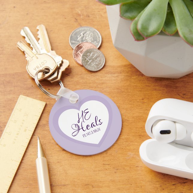 God Heals the Brokenhearted Light Purple Comfort Key Ring (Desk)