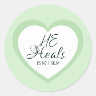 God Heals the Brokenhearted Soft Green Encouraging Classic Round Sticker