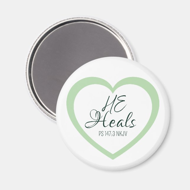 God Heals the Brokenhearted Soft Green Encouraging Magnet (Front/Back)
