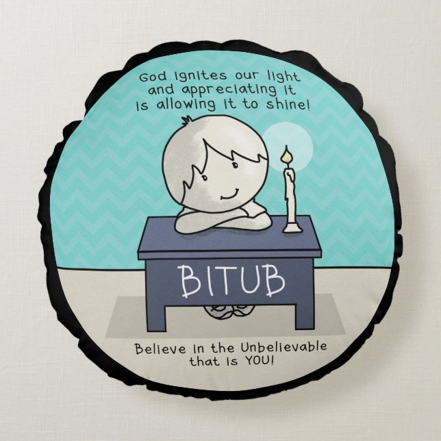 God Ignites Our Light Round Cushion (Front)