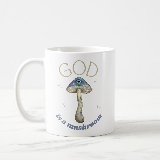 God is a Mushroom vintage style Coffee Mug (Left)