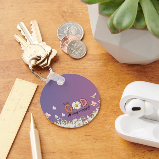 God Is Always Present | Christian Floral Key Ring (Desk)