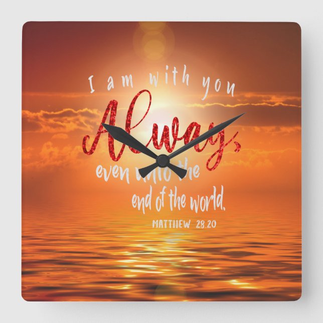 God is Always WIth You Ocean Sunset Square Wall Clock (Front)