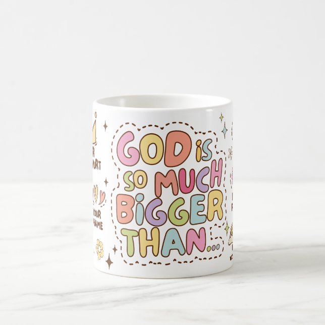 God is Bigger Motivational Christian Illustration Coffee Mug (Center)