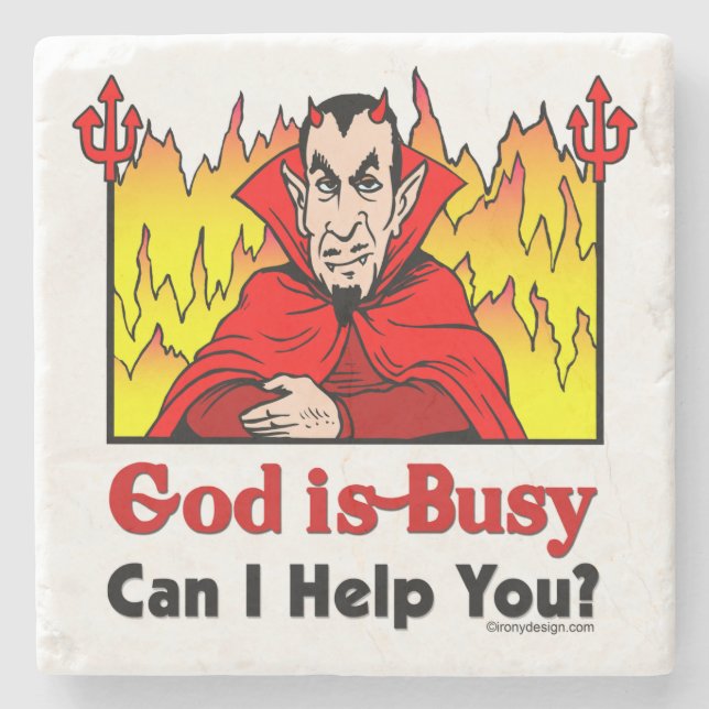 God Is Busy, Can I Help You? Stone Coaster (Front)