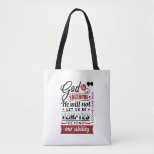 God Is Faithful – 1 Corinthians 10:13 Bible Verse Tote Bag