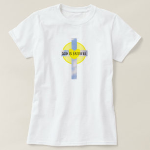 God is Faithful Cross Christian Yellow and Blue T-Shirt