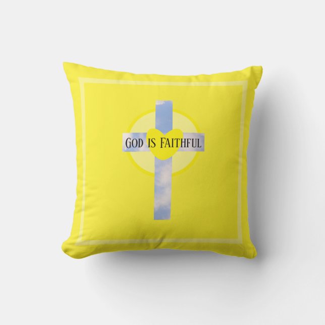 God is Faithful Cross Healing Bible Verse Yellow Cushion (Front)