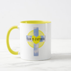 God is Faithful Cross Healing Bible Verse Yellow Mug