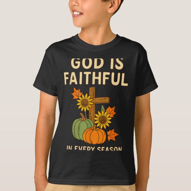 God Is Faithful Fall Christian Bible Verse Pumpkin T-Shirt (Front)