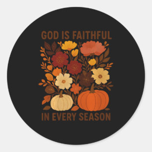 God Is Faithful In Every Season, Floral Fall Autum Classic Round Sticker