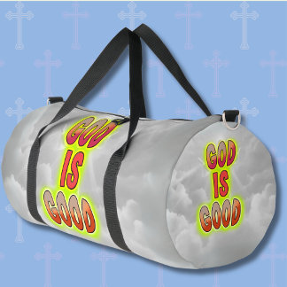 God Is Good Red Green, on Grey Clouds Duffle Bag