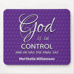 GOD IS IN CONTROL Christian Personalised Purple Mouse Pad