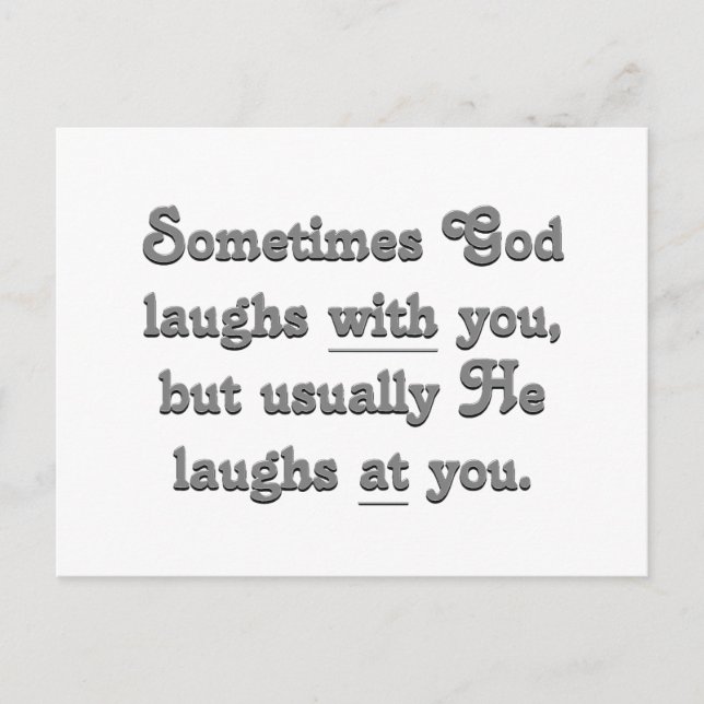 God is laughing postcard (Front)