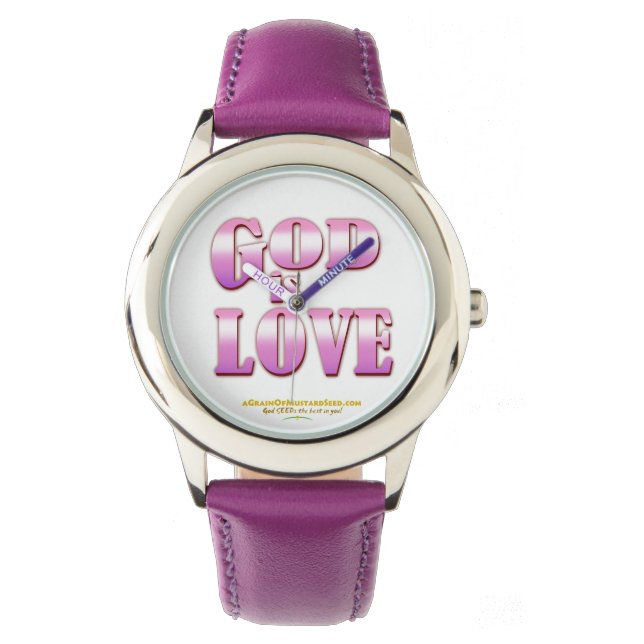 God Is Love Agrainofmustardseed.com Purple Watch (Front)