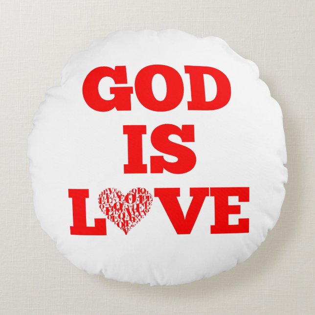 God Is Love Bible Quote Round Cushion (Front)