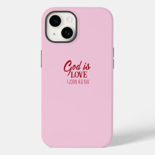 God is Love Bible Verse Christian Faith Pink iPhone 14 Case