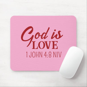 God is Love Bible Verse Christian Faith Pink Mouse Pad