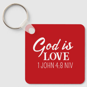 God is Love Bible Verse Christian Faith Red Key Ring