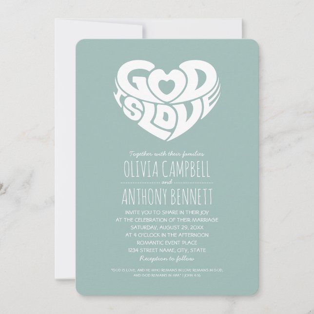 God Is Love Bible Verse Christian Wedding Invitation (Front)