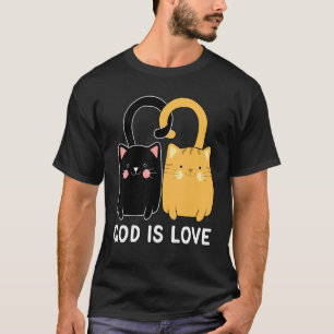 God Is Love Christian Black Kitten Ginger Cat T-Shirt