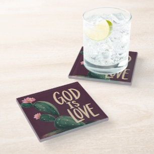 GOD IS LOVE Christian Encouragement Gift Glass Coaster