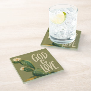  GOD IS LOVE   Christian Encouragement Gift Glass Coaster