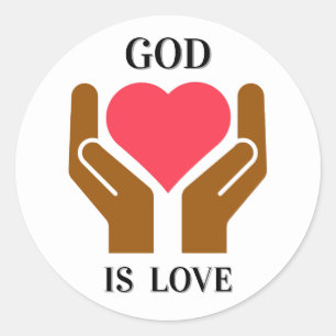 God Is Love Christian Heart & Hands Classic Round Sticker
