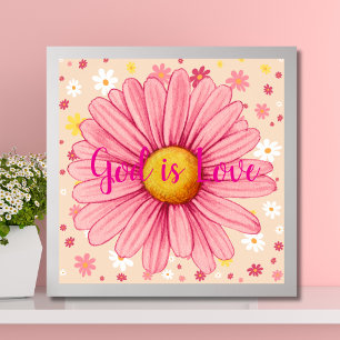 God is Love Colourful Pink Sunflower Bible Quote Poster